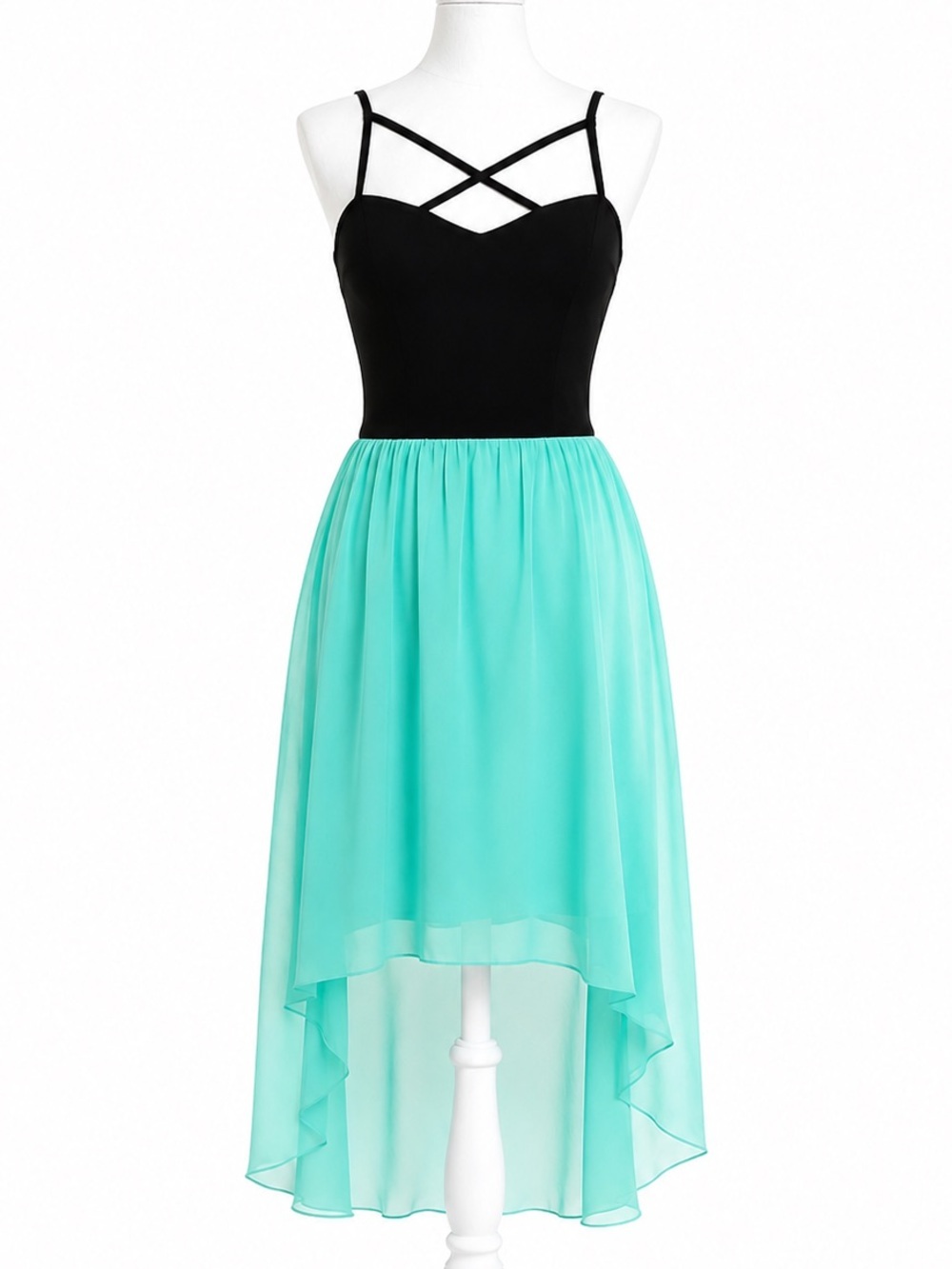 Y2K Whimsigoth Fairycore High-Low Teal & Black Crisscross Party Dress - EUC 5